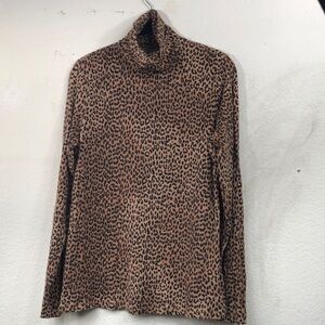 Lands End Shaped Knit Leopard Animal Print Turtleneck Long Sleeve Top Medium